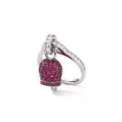 Bague clochette de Capri avec des zircons rouge magenta