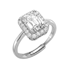 Ring with Rectangular White Stone and Zirconia