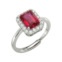 Ring with Rectangular Magenta Red Stone and Zirconia
