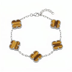 Four-Leaf Clover Bracelet with Tiger's Eye