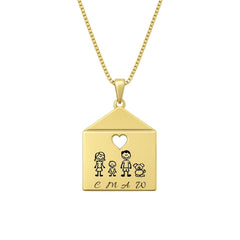 Collier Maison Avec Famille Modulable et Cœur ajouré