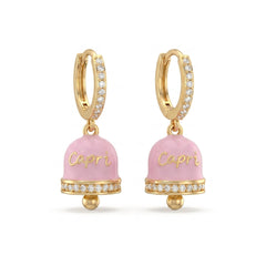 Pastel Pink “Capri” Zircon Hoop Earrings with Bell Pendant