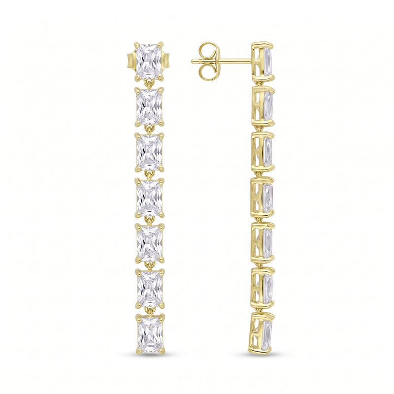 Boucles d’oreilles pendantes tennis avec zircons taille baguette