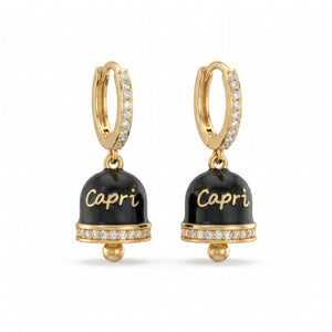 Boucles d’oreilles créoles serties de zircons avec pendentif « Capri » noir