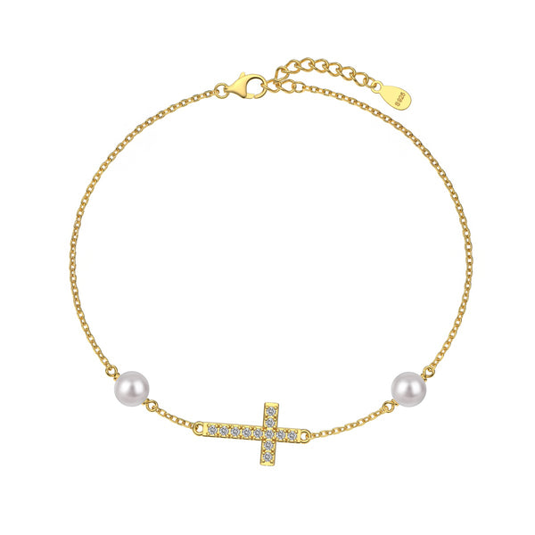 Bracciale Rosario Croce Zirconata con Perle