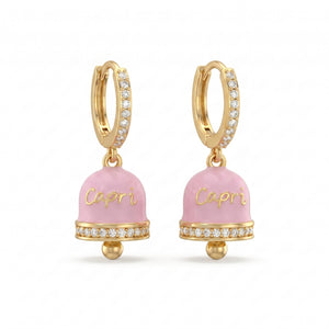 Boucles d’oreilles créoles serties de zirconiums avec breloque « Capri » rose pastel