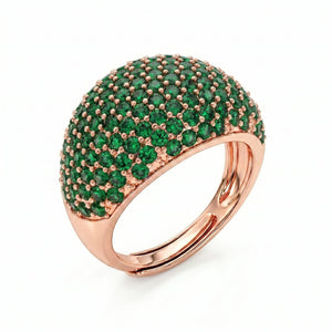 Anello Bombato Pavé con Zirconi Verde Smeraldo - My Mo Gioielli