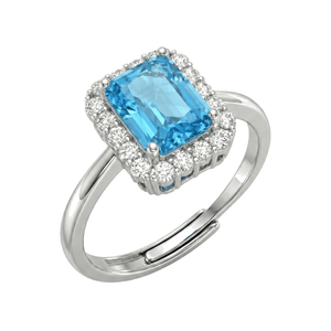 Anello Con Pietra Rettangolare Azzurra e Zirconi - My Mo Gioielli