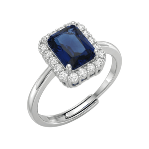Anello Con Pietra Rettangolare Blu e Zirconi - My Mo Gioielli