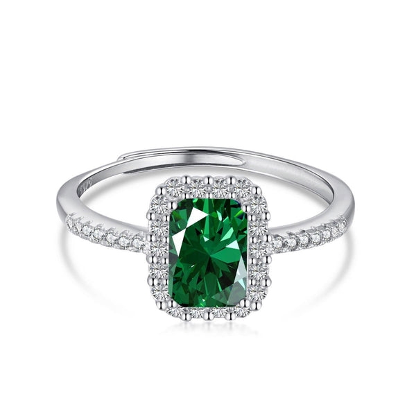 Anello Con Pietra Rettangolare Verde e Zirconi - My Mo Gioielli