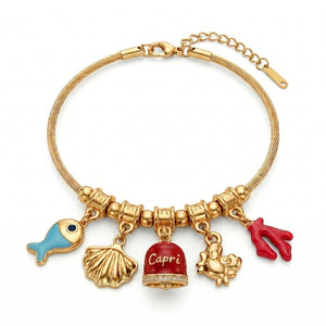 Bracciale con Campanella Capri Smaltata Rossa e Charms del Mare - My Mo Gioielli