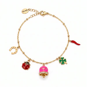 Bracciale Portafortuna con Campanella "Capri" Rosa Fluo - My Mo Gioielli