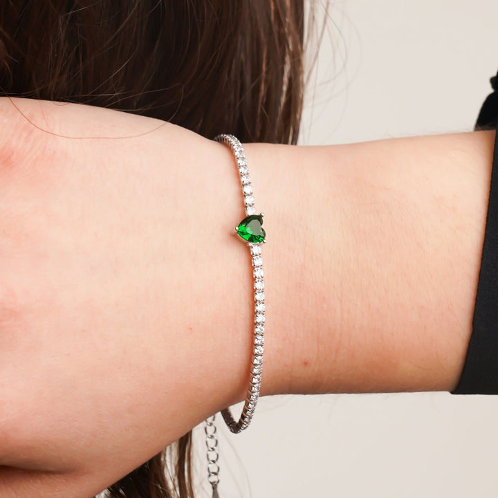 Bracciale Tennis con Cuore Verde - My Mo Gioielli