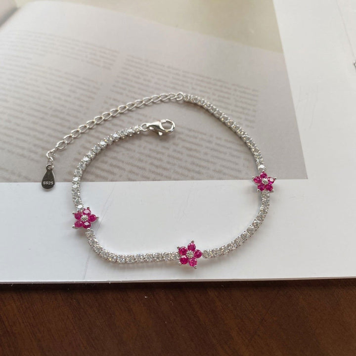 Bracciale Tennis con Fiori Fucsia 2 mm - My Mo Gioielli