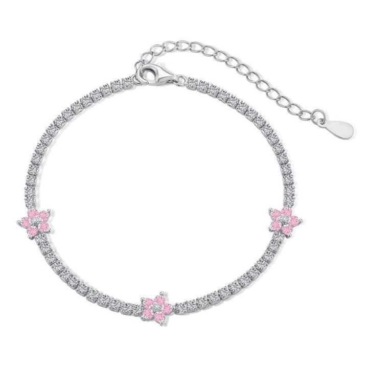 Bracciale Tennis con Fiori Rosa 2 mm - My Mo Gioielli