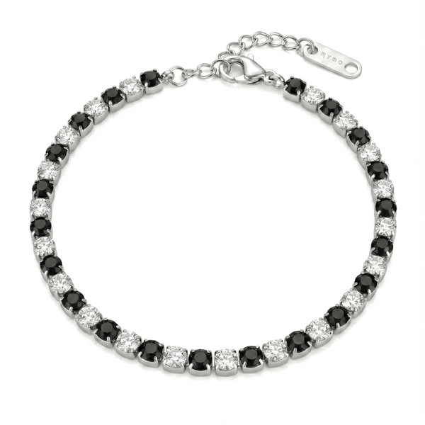 Bracciale Tennis con Zirconi Alternati Bianchi e Neri 3 mm in Acciaio Inossidabile - My Mo Gioielli