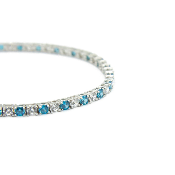 Bracciale Tennis zirconi alternati azzurro e bianco 3mm - My Mo Gioielli