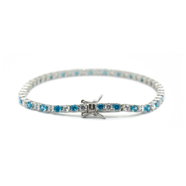 Bracciale Tennis zirconi alternati azzurro e bianco 3mm - My Mo Gioielli