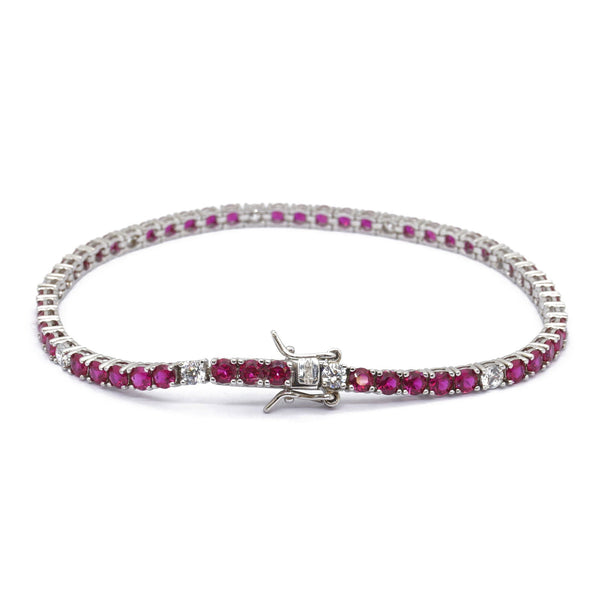 Bracciale Tennis zirconi Fucsia ed un Bianco 3mm - My Mo Gioielli