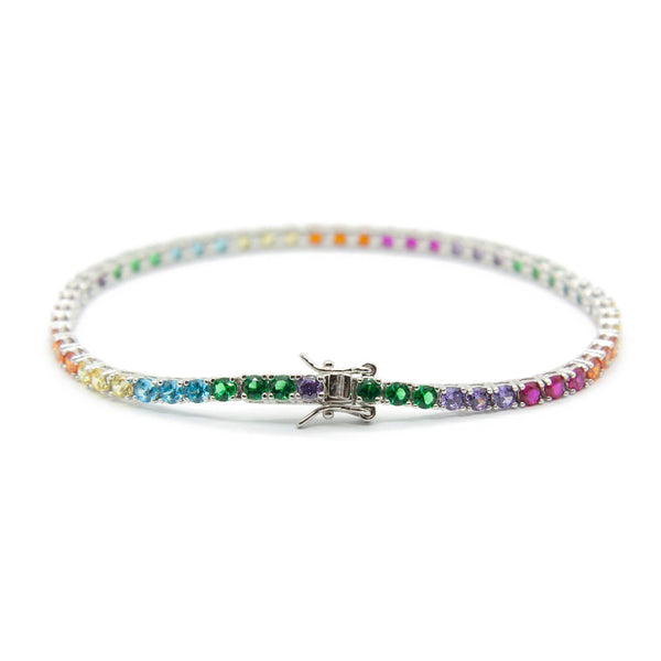 Bracciale Tennis zirconi Rainbow 3mm Argento - My Mo Gioielli