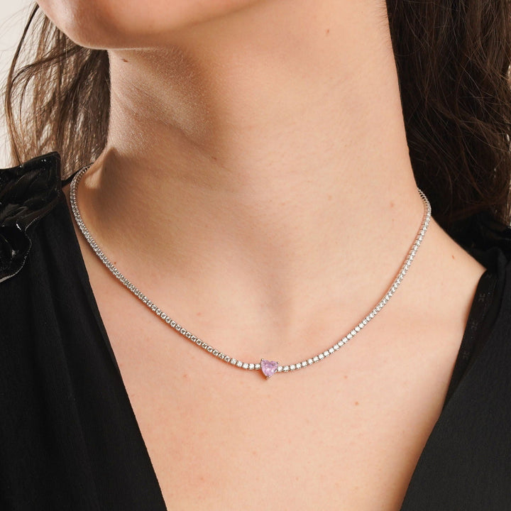 Collana Choker Tennis Cuore Rosa - My Mo Gioielli