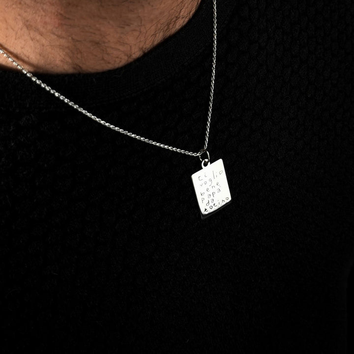 Collana con scrittura a mano reale incisa Rettangolare Maglia Corda - My Mo Gioielli