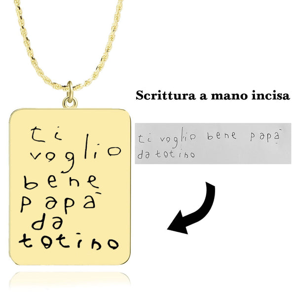 Collana con scrittura a mano reale incisa Rettangolare Maglia Corda - My Mo Gioielli