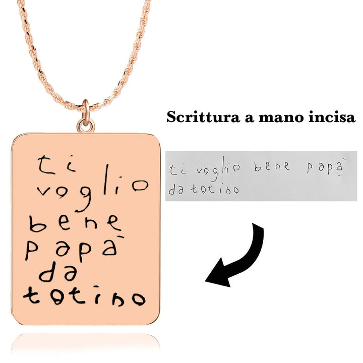 Collana con scrittura a mano reale incisa Rettangolare Maglia Corda - My Mo Gioielli