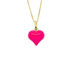 Fluorescent Pink Enamel Heart Pendant Necklace