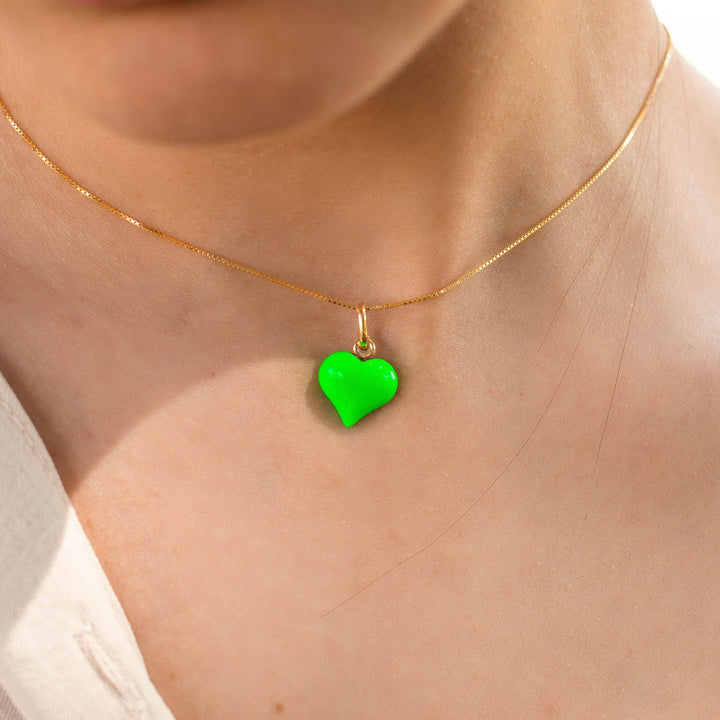 Collana Cuore Bombato Smaltato Verde Fluo - My Mo Gioielli