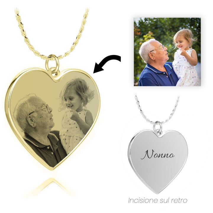 Collana Foto Incisa Personalizzata Cuore Maglia Corda - My Mo Gioielli