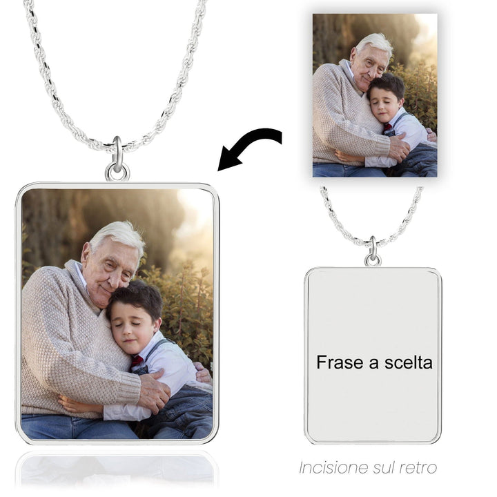 Collana Foto Personalizzata Rettangolare Maglia Corda - My Mo Gioielli