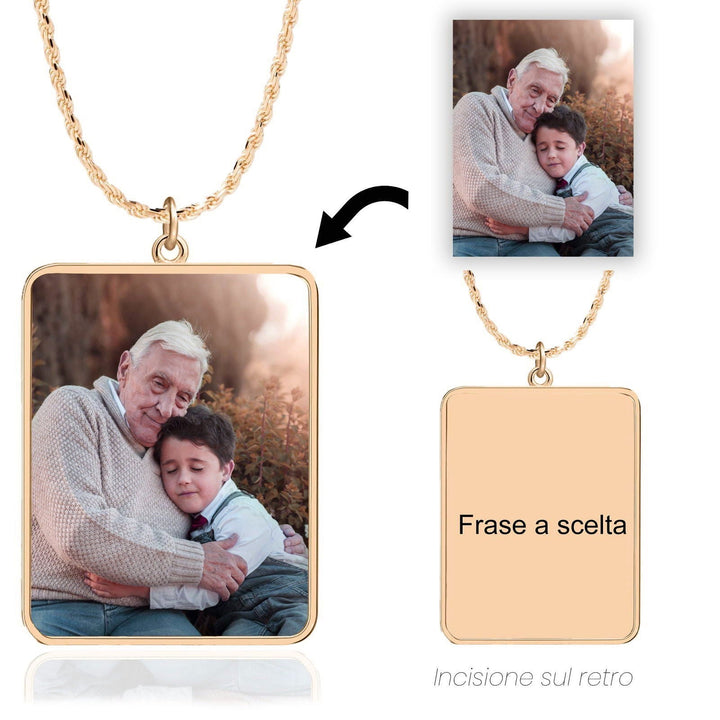 Collana Foto Personalizzata Rettangolare Maglia Corda - My Mo Gioielli