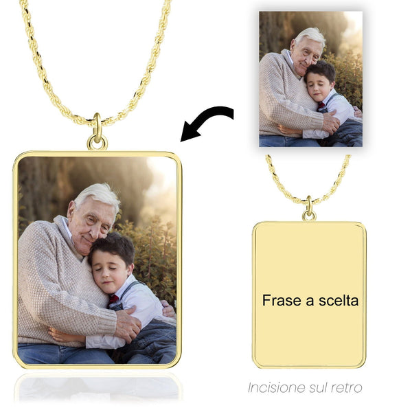 Collana Foto Personalizzata Rettangolare Maglia Corda - My Mo Gioielli