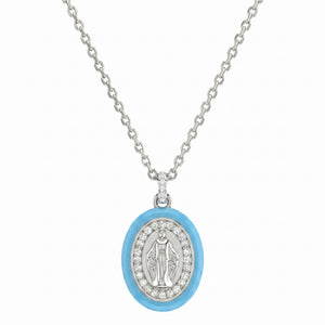 Collana Madonnina Smaltata Azzurro Pastello e Zirconi - My Mo Gioielli