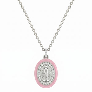 Collana Madonnina Smaltata Rosa Pastello e Zirconi - My Mo Gioielli