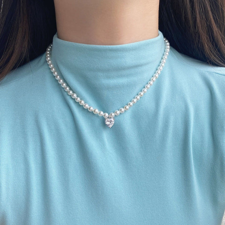 Collana Perle con Pendente Cuore Bianco - My Mo Gioielli