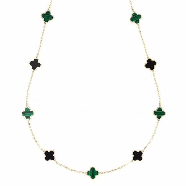 Collana quadrifogli Malachite e Onice in Oro 18kt - My Mo Gioielli