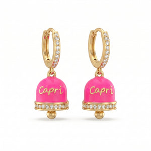 Boucles d’oreilles créoles serties de zircons avec pendentif « Capri » rose fluo