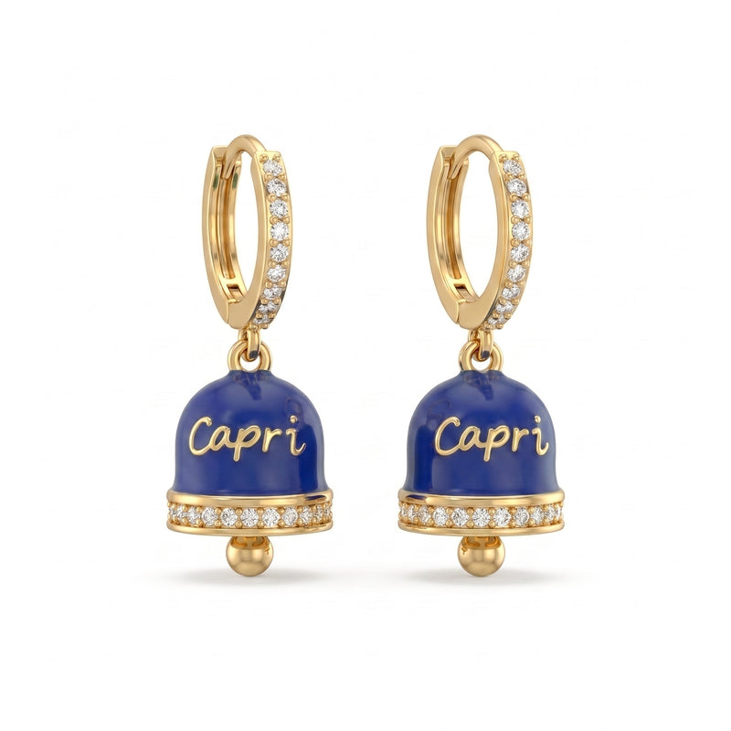 Orecchini a Cerchio Zirconati con Campanella "Capri" Blu - My Mo Gioielli