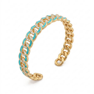 Bracelet rigide gourmette émaillé vert pétrole